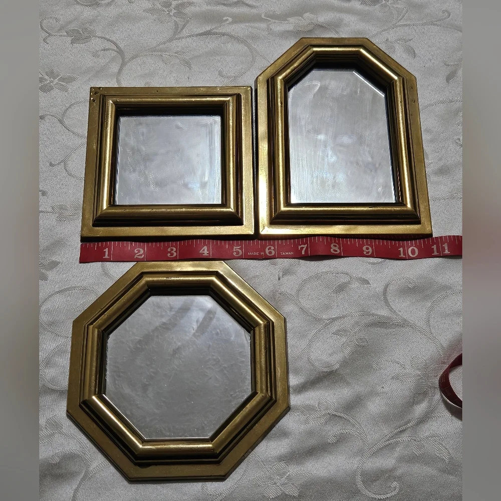 Brass Tone Decorative Wall Mirrors - Set of 3